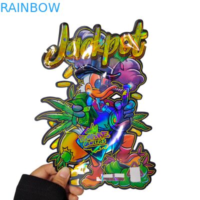 กระเป๋า Mylar ที่กันกลิ่นแบบโฮโลแกรฟิคแบบกําหนดเอง ที่กันเด็ก พร้อมซิปที่ปิดได้ใหม่ สําหรับบรรจุอาหารว่าง