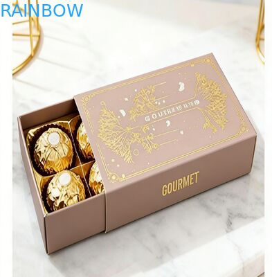 บรรจุภัณฑ์กล่องช็อกโกแลตแบบกำหนดเองพร้อมลวดลายปั๊มนูน บรรจุภัณฑ์กล่องลิ้นชักเกรดอาหารปลอดภัย