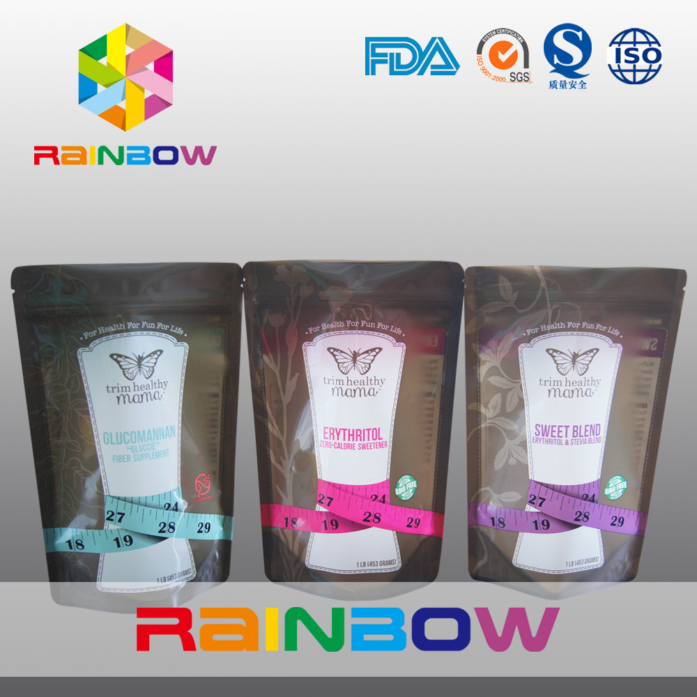 ถุงบรรจุขนมซิปขึ้น / บรรจุภัณฑ์อาหารพลาสติกสำหรับสารให้ความหวานเท่ากับ