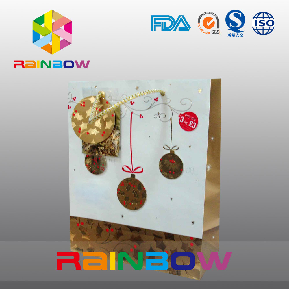 ถุงกระดาษพิมพ์แบบกำหนดเองล่างสุดหรูพร้อม Drawstring สำหรับเป็นของขวัญ