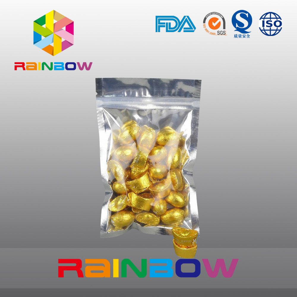 ถุงบรรจุ 100 กรัมบรรจุภัณฑ์ด้านหน้า Transprent กลับฟอยล์มีซิป