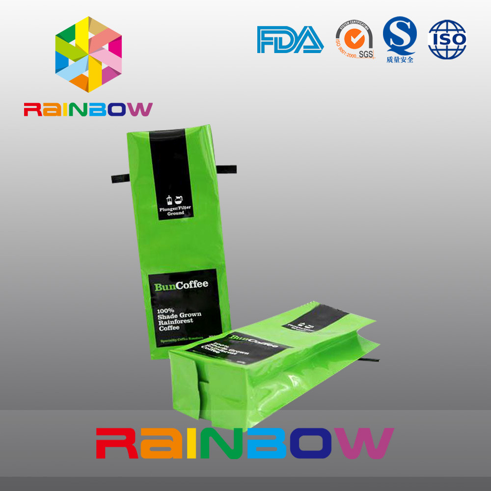 ด้านบรรจุภัณฑ์ชาเป้าเสื้อกางเกงถุงอลูมิเนียมฟอยล์, กาแฟกระป๋องสีเขียวผูกเน็คไท