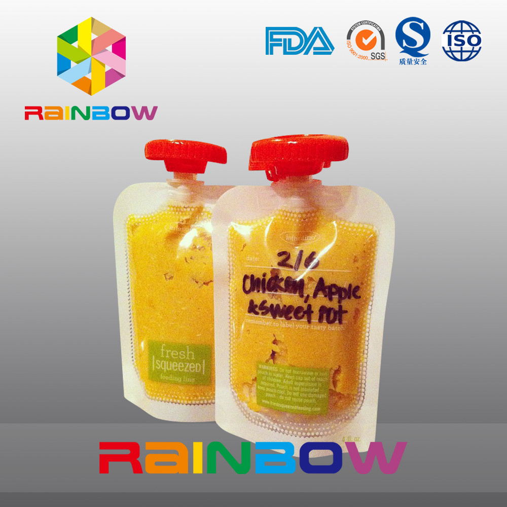 อาหารเกรดออกแบบเองยืนขึ้นกระเป๋าพร้อมพวยสำหรับอาหารเด็ก