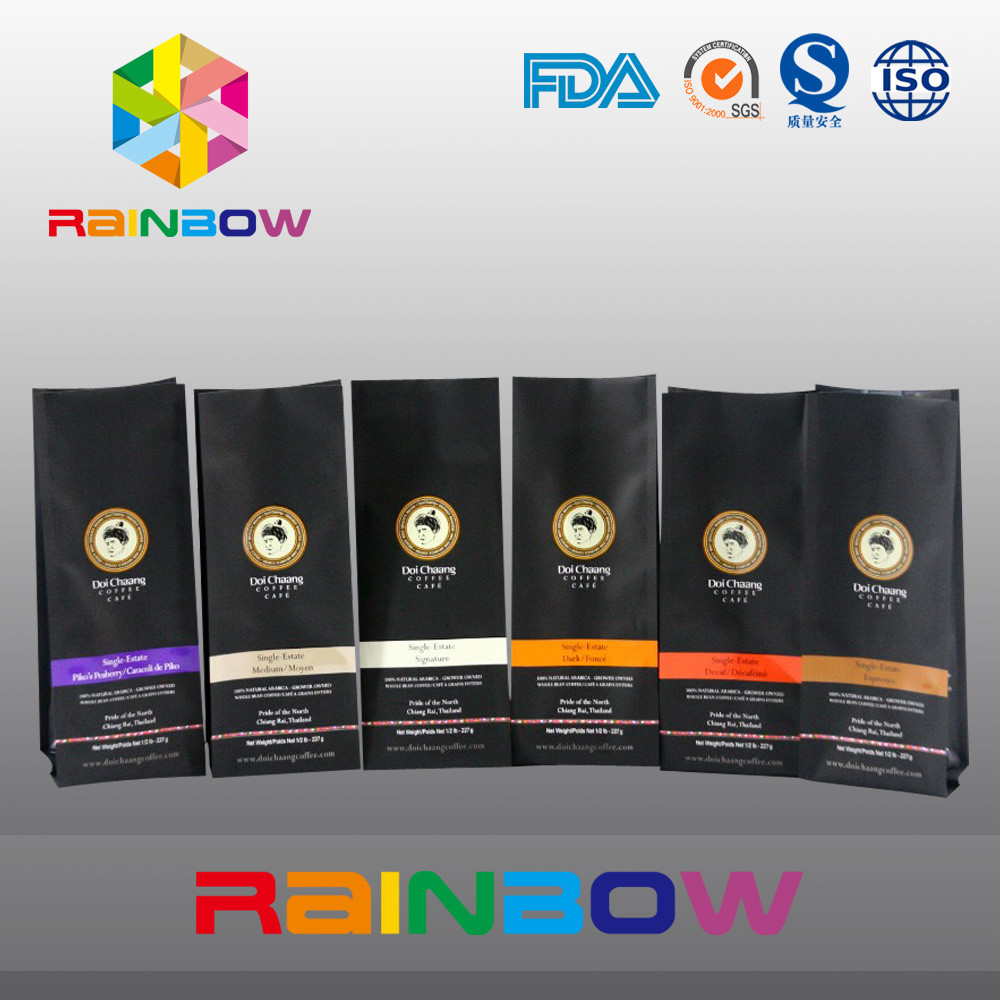 สีดำที่กำหนดเองพิมพ์เป้าเสื้อกางเกงถุงกาแฟพลาสติกมีซิป / วาล์ว