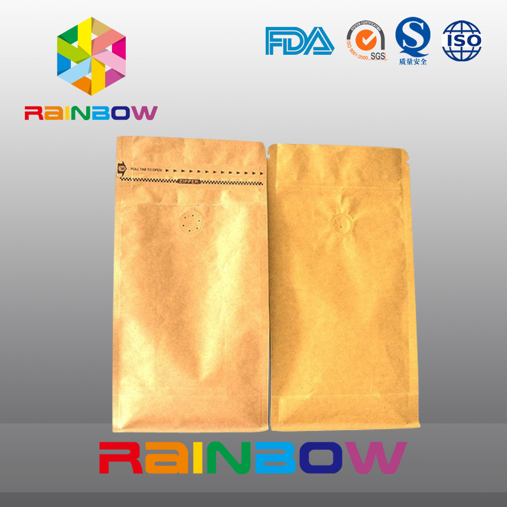 เป้าเสื้อกางเกงด้านล่างยืนขึ้นถุง ziplock สำหรับบรรจุภัณฑ์กาแฟพร้อมวาล์ว