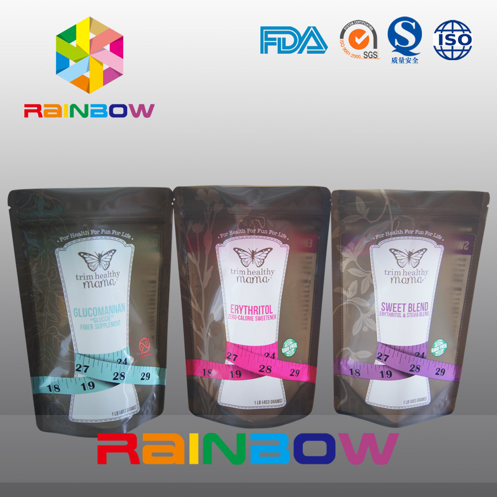 ถุงซิปเป้าด้านล่างพลาสติกสำหรับบรรจุภัณฑ์น้ำตาล / ขนม / เครื่องเทศ