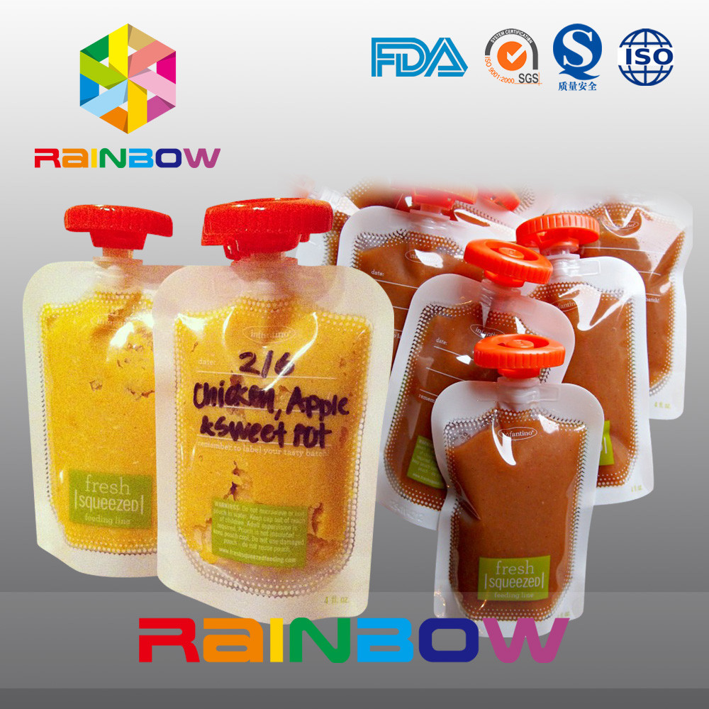 ล้างกระเป๋ายืนพวยตนเองสำหรับแยม / น้ำผลไม้นำมาใช้ใหม่ถุงบรรจุอาหารสำหรับทารก