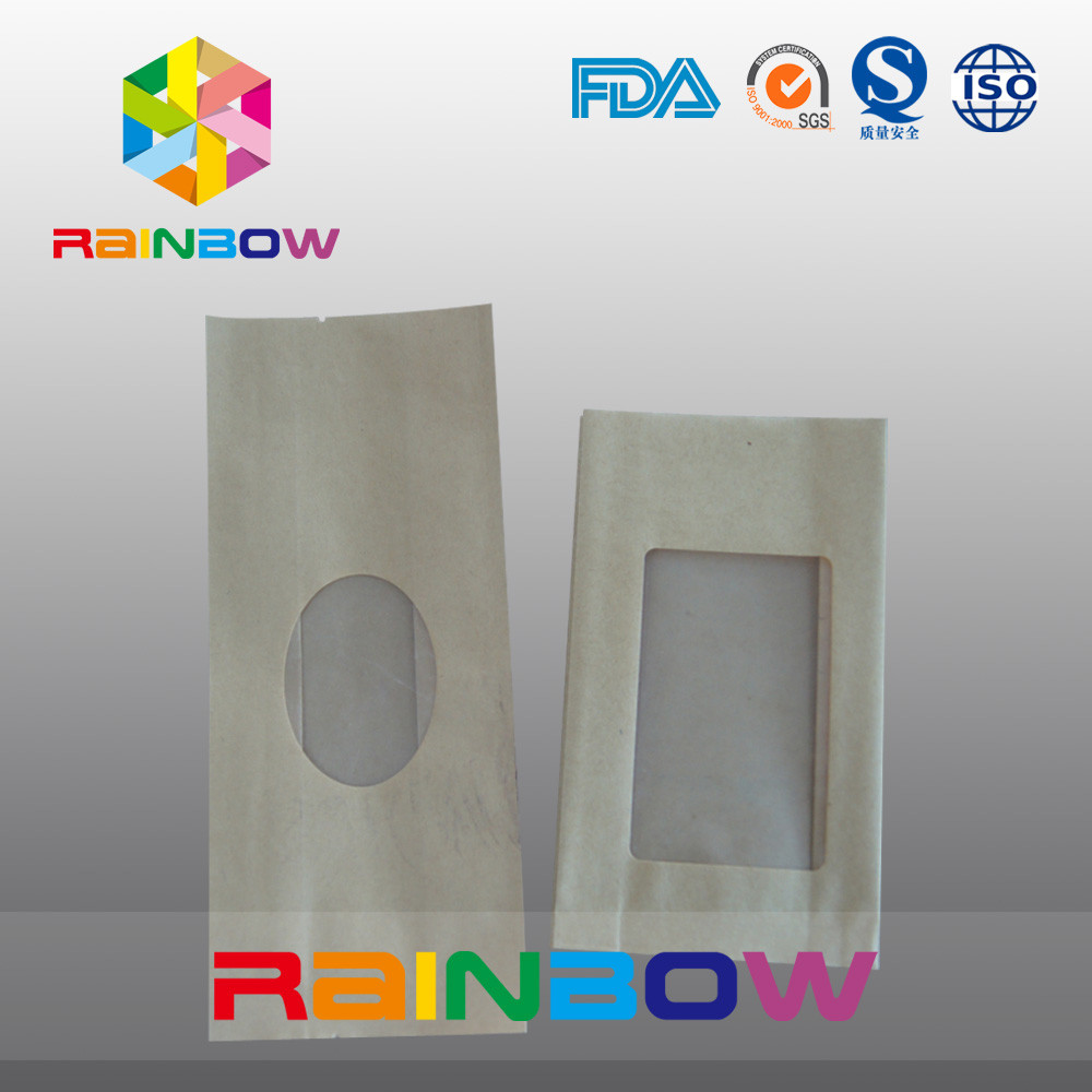 เป้าเสื้อกางเกงถุงกระดาษคราฟท์สำหรับบรรจุภัณฑ์ขนม / อาหารแห้งเกรดด้วยหน้าต่างที่ชัดเจน