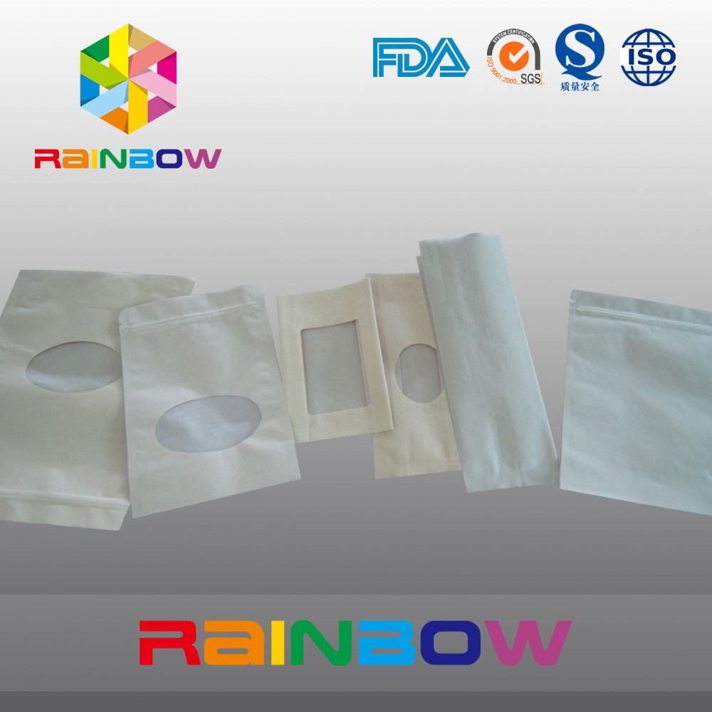 ถุงกระดาษคราฟท์สีน้ำตาลยืนขึ้นถุงบรรจุภัณฑ์ที่มีถุงซิป Ziplock สำหรับขนม / อาหาร