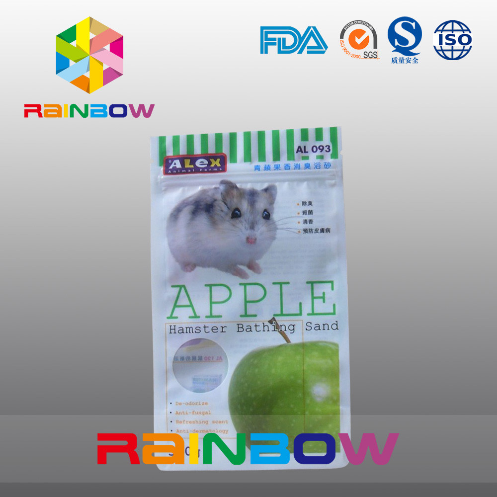 ซอง Ziplock ปิดผนึกสามด้านพร้อมหน้าต่างกลมสำหรับบรรจุหนูแฮมสเตอร์อาบน้ำทราย / อาหารสัตว์เลี้ยง