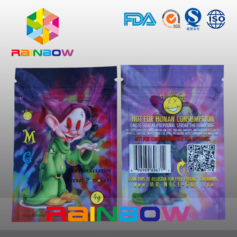 พิมพ์โลโก้ที่กำหนดเอง MG ถุงธูปสมุนไพร Ziplock 5g 4g เครื่องเทศถุงควัน
