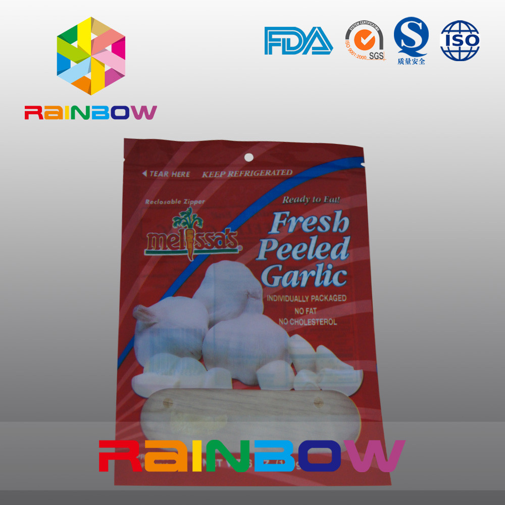 ถุงหน้าต่างพลาสติก Mylar สีแดงและสีขาวมีซิปด้านบนสำหรับอาหาร / Garllic Pleeled