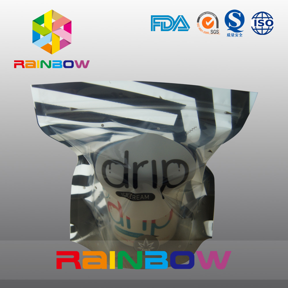 บรรจุภัณฑ์ถุงพลาสติกไอศกรีมแบบเคลือบมันด้วยหน้าต่างใสและซิป