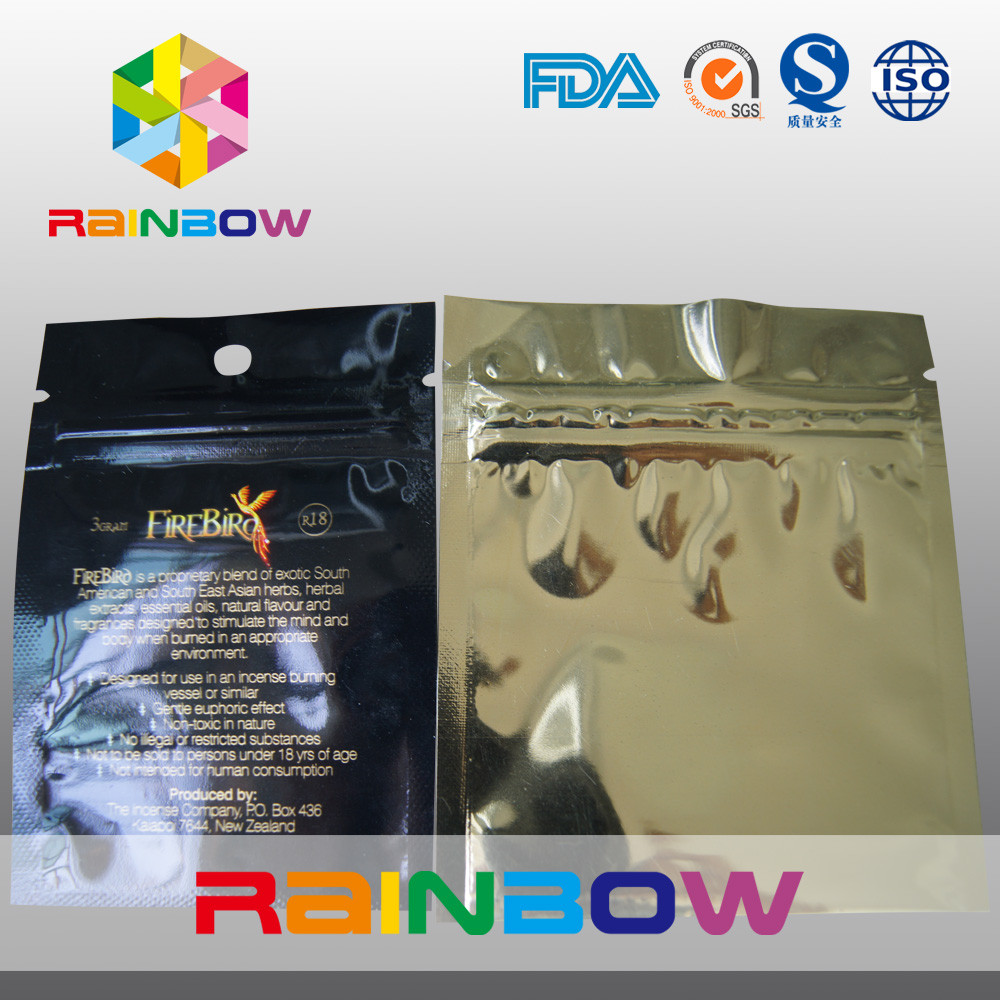 แบนสามด้านปิดผนึกซิปฟอยล์ mylar มีรูแขวน