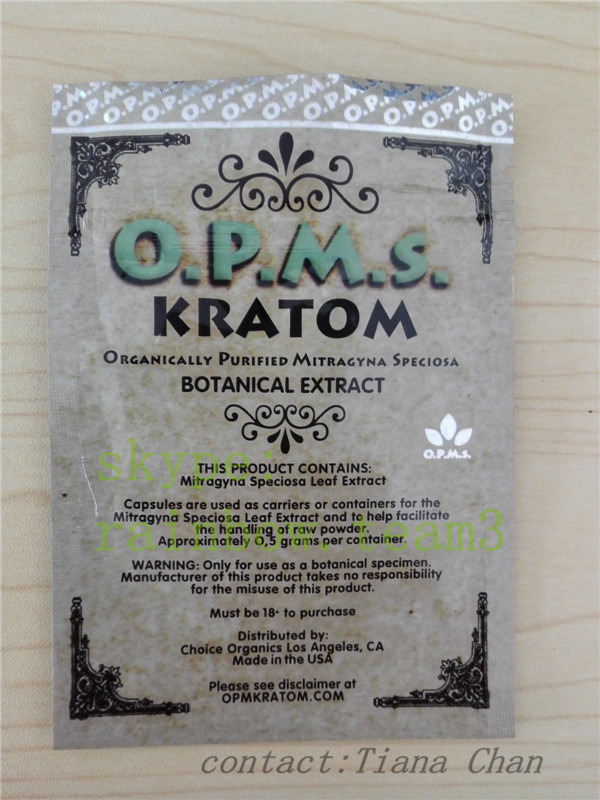 บรรจุภัณฑ์ธูปสมุนไพร Ziplock ทอง 3ct อลูมิเนียมฟอยล์ opms kratom ผง