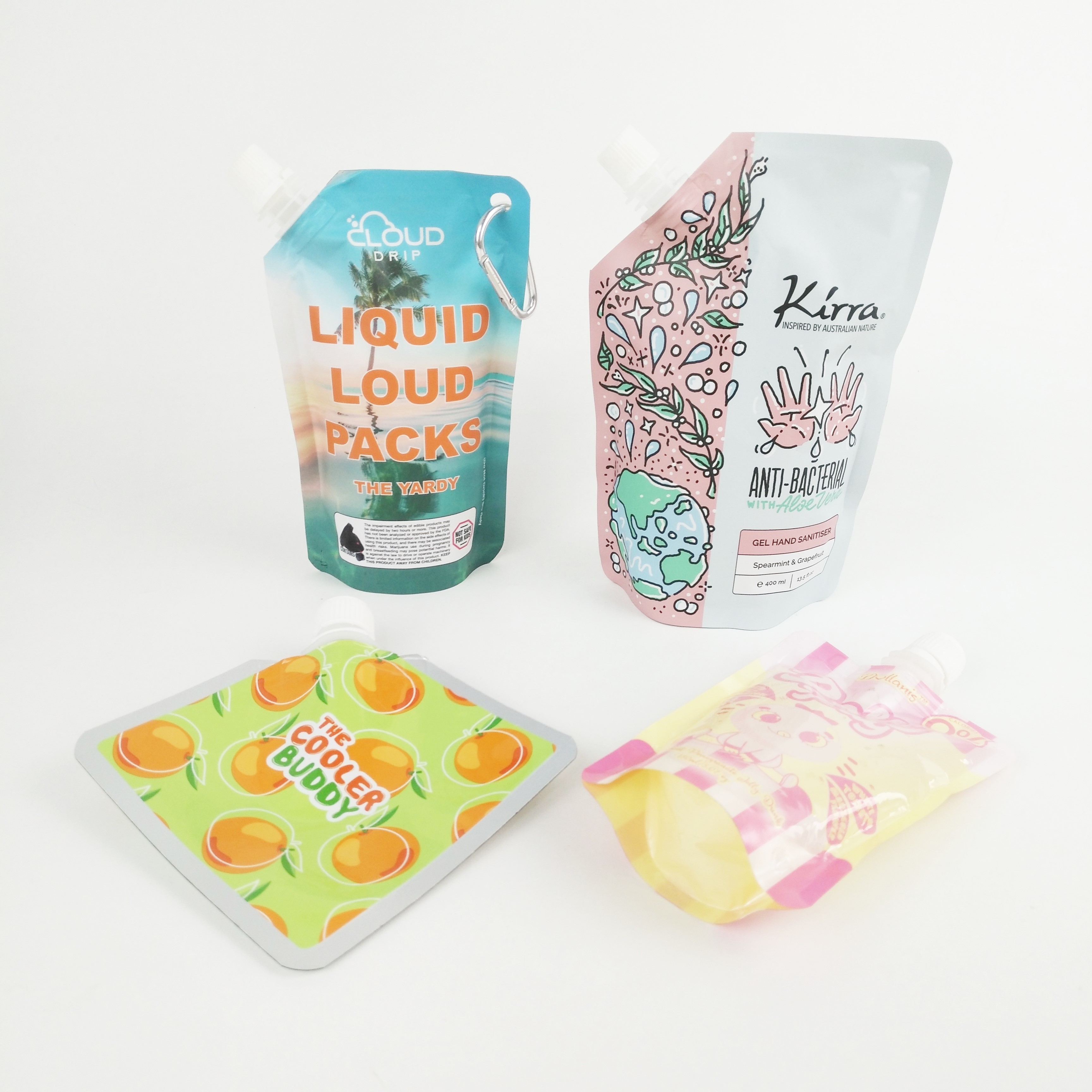 กำหนดเองแชมพูพวยกระเป๋าบรรจุภัณฑ์เครื่องสำอางพวยของเหลวยืนขึ้นกระเป๋า