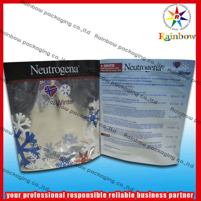 ฟอยล์ Stand Up ถุงบรรจุภัณฑ์เครื่องสำอางรีไซเคิลด้วย Ziplock สำหรับผงมุก