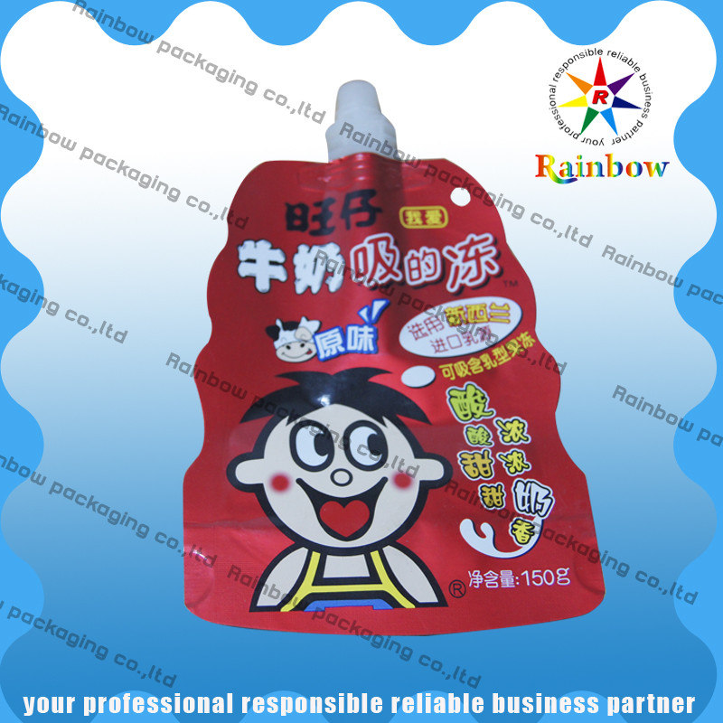 พลาสติกยืนขึ้นพวยกระเป๋าบรรจุภัณฑ์ย่อยสลายได้สำหรับนม