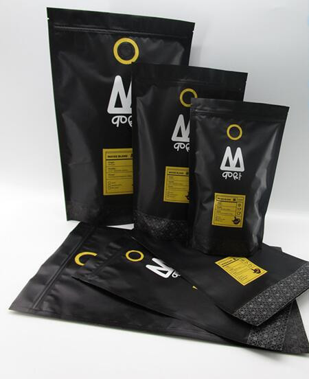 เมล็ดกาแฟบรรจุย่อยสลายได้ฟอยล์บรรจุภัณฑ์ยืนขึ้นสำหรับกานพลูเมล็ดโกโก้