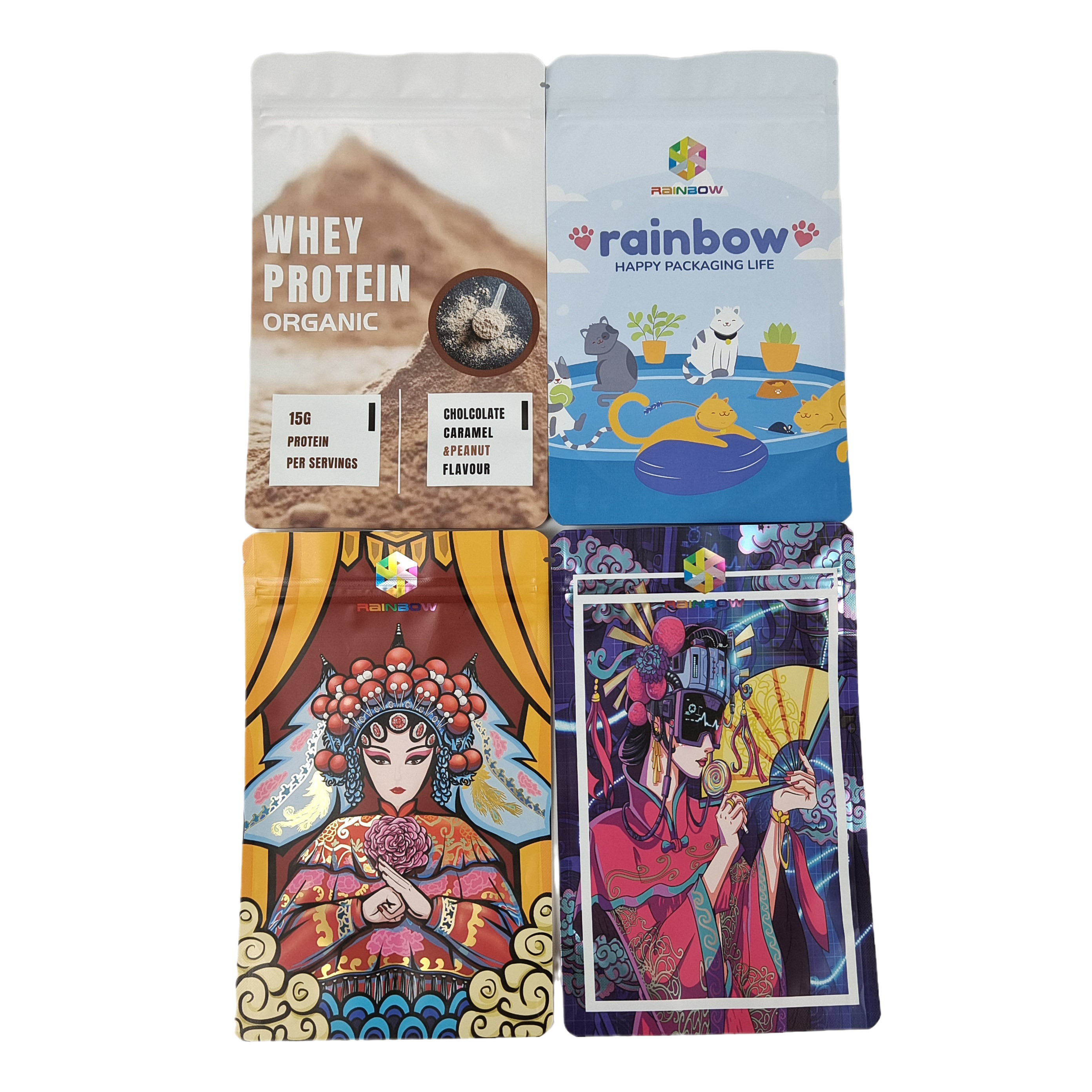 บรรจุภัณฑ์อาหารเกรดที่กำหนดเองเคลือบอลูมิเนียมฟอยล์ Mylar ขนมขบเคี้ยวถุงซิปล็อค