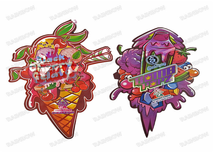 3.5g Die Cut Edible Holograph บรรจุภัณฑ์อาหารพลาสติกรูปทรงพิเศษผิดปกติถุงซิป Mylar