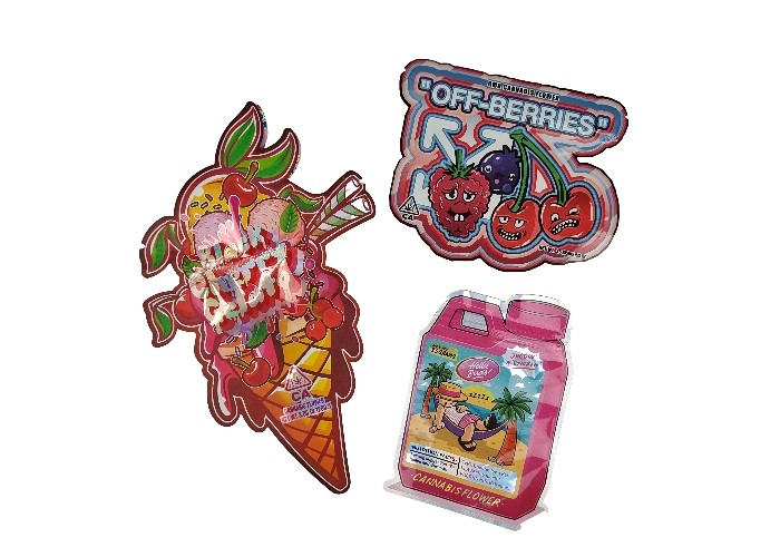 พลาสติก Childproof 3.5g โฮโลแกรม Mylar Ziplock ถุง Die Cut รูปทรงพิเศษผิดปกติ