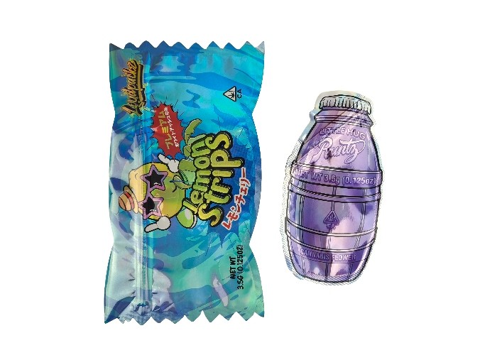 พิมพ์แบบกำหนดเอง 3.5g 0.125oz ถุง Ziplock Mylar พิสูจน์กลิ่นพิเศษ Die Cut รูปร่างผิดปกติ