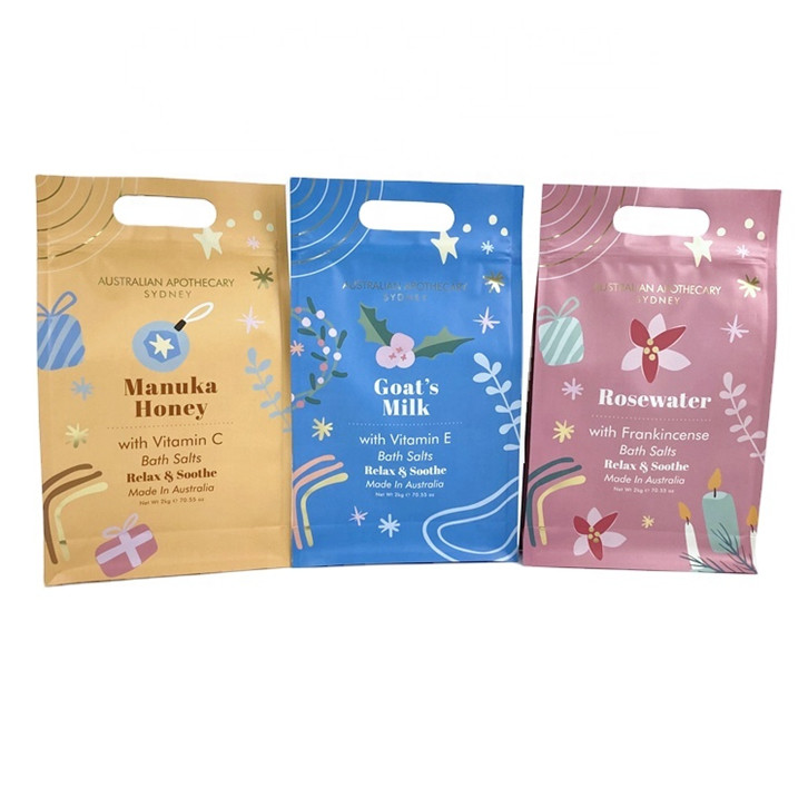 การพิมพ์ดิจิตอลตามสั่ง เบลล์ส่วนตัว ของขวัญสปา เงินธรรมชาติ Epsom Salt Bath Salts กระเป๋าบรรจุ Mylar Bag สําหรับ 250g Body Scrub