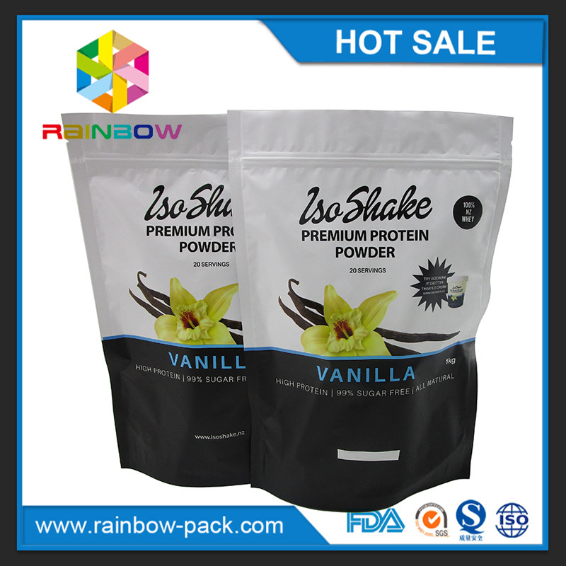 ที่กำหนดเองพิมพ์อาหารเกรดฟอยล์เรียงราย ziplock 1 กิโลกรัมโปรตีนผงบรรจุภัณฑ์ถุงผงพลังงานถุง