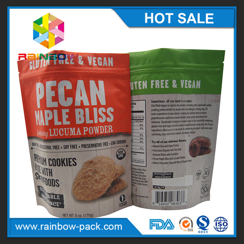 อลูมิเนียมฟอยล์ชิปถุงชิปอลูมิเนียมฟอยล์บรรจุภัณฑ์ยืนขึ้น ziplock 250 กรัมถุงบรรจุภัณฑ์คุกกี้