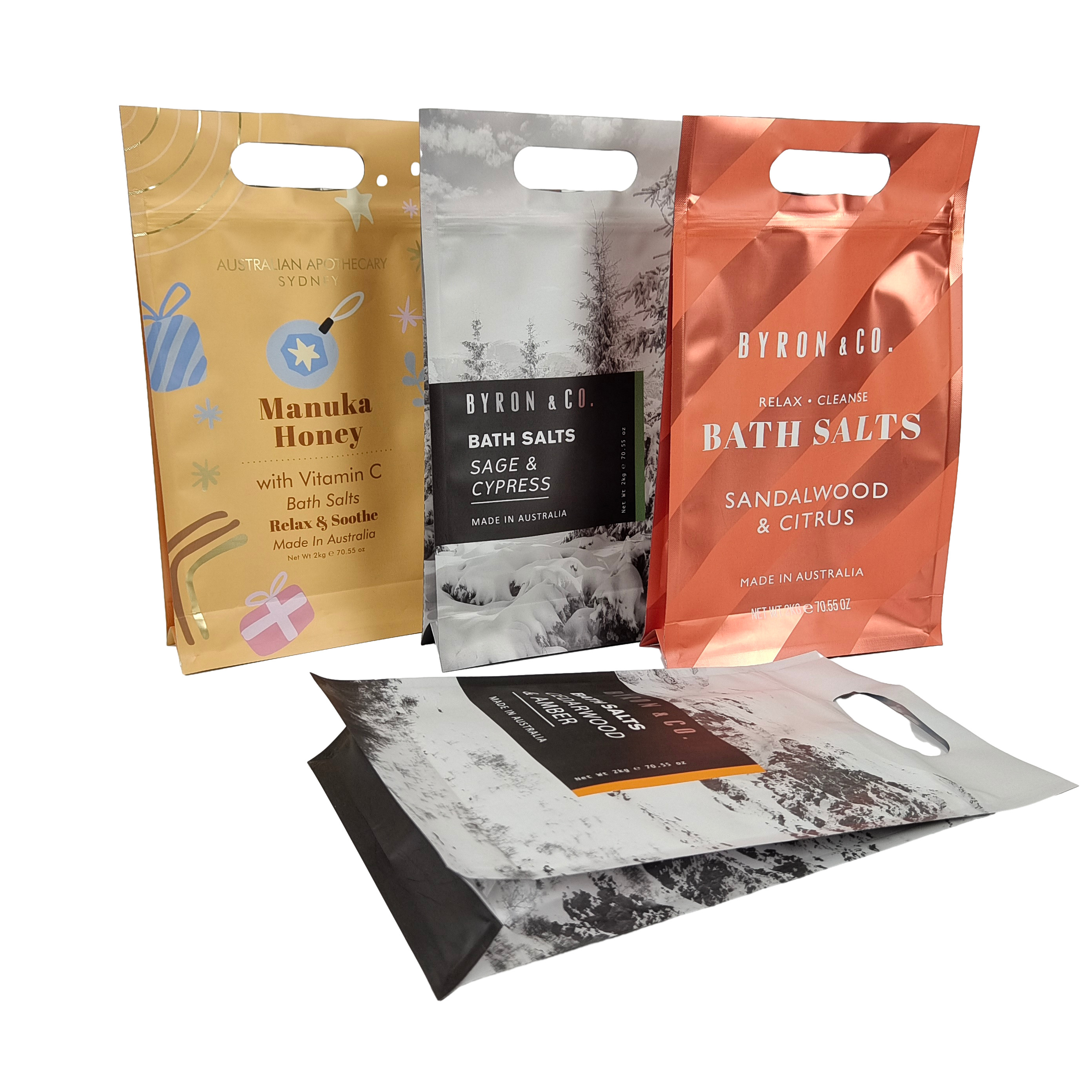 การออกแบบตามสั่ง พิมพ์เมทสี่เหลี่ยม ด้านล่างเรียบ ด้านข้าง Gusset พลาสติก Mylar Foil Logo Packaging Bag Easy Tear Zipper Bags