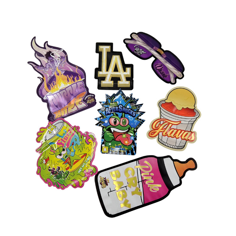 3.5 กรัม แพ็คเกจที่กําหนดเอง และการพิมพ์โลโก้พิเศษ แบบพิเศษในรูปทรงพิเศษ พิมพ์แบบโฮโลแกรฟิก ตัดสั้น Mylar Bag