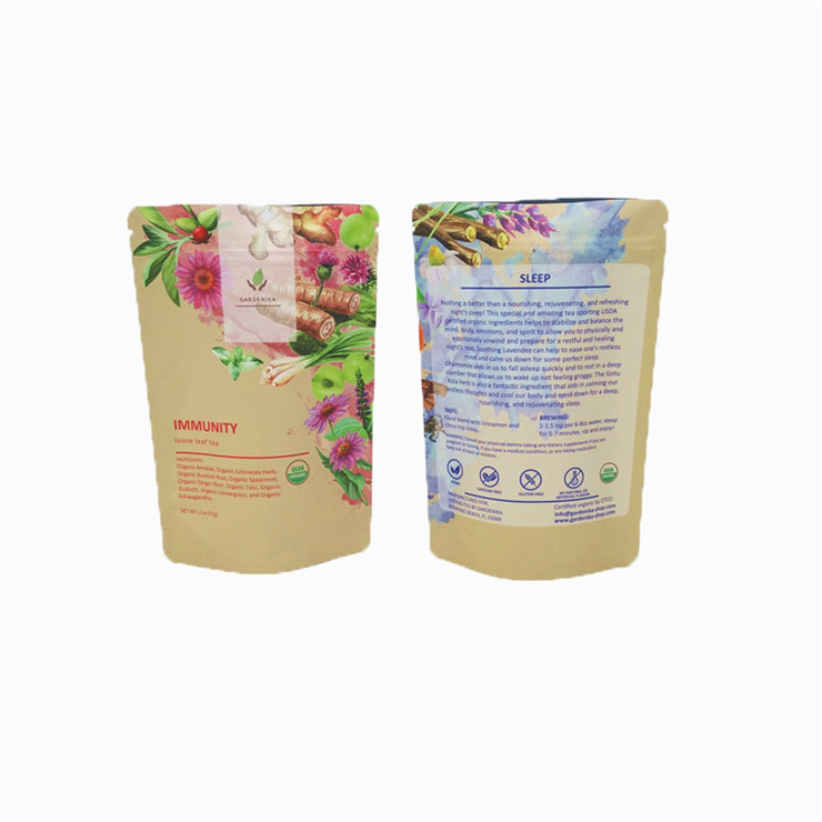 กระเป๋าชาที่กําหนดเอง Ziplock Aluminum Foil Tea Packaging Stand Up Pouch กระเป๋าไมเลอร์สําหรับกาแฟ