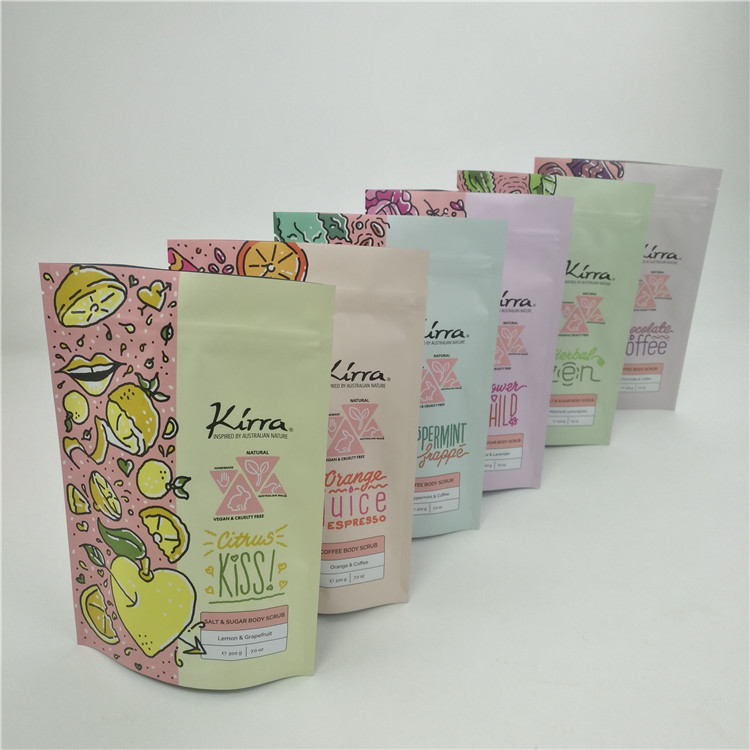 ซิปล็อคย้อนกลับไป ยืนขึ้นกระเป๋าสะพายร่างกาย Scrub เครื่องสําอางอาบน้ําเกลือ ถุงบรรจุพลาสติก