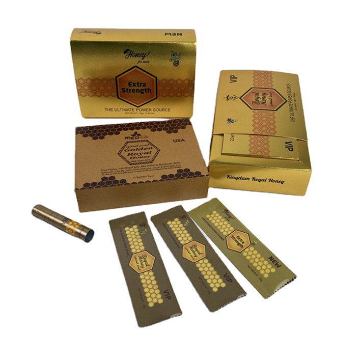 การพิมพ์ทองคําตามสั่ง Vital Vip Honey Packaging Sachets ดอกไม้ HMF Royal Honey Vip สําหรับเขา