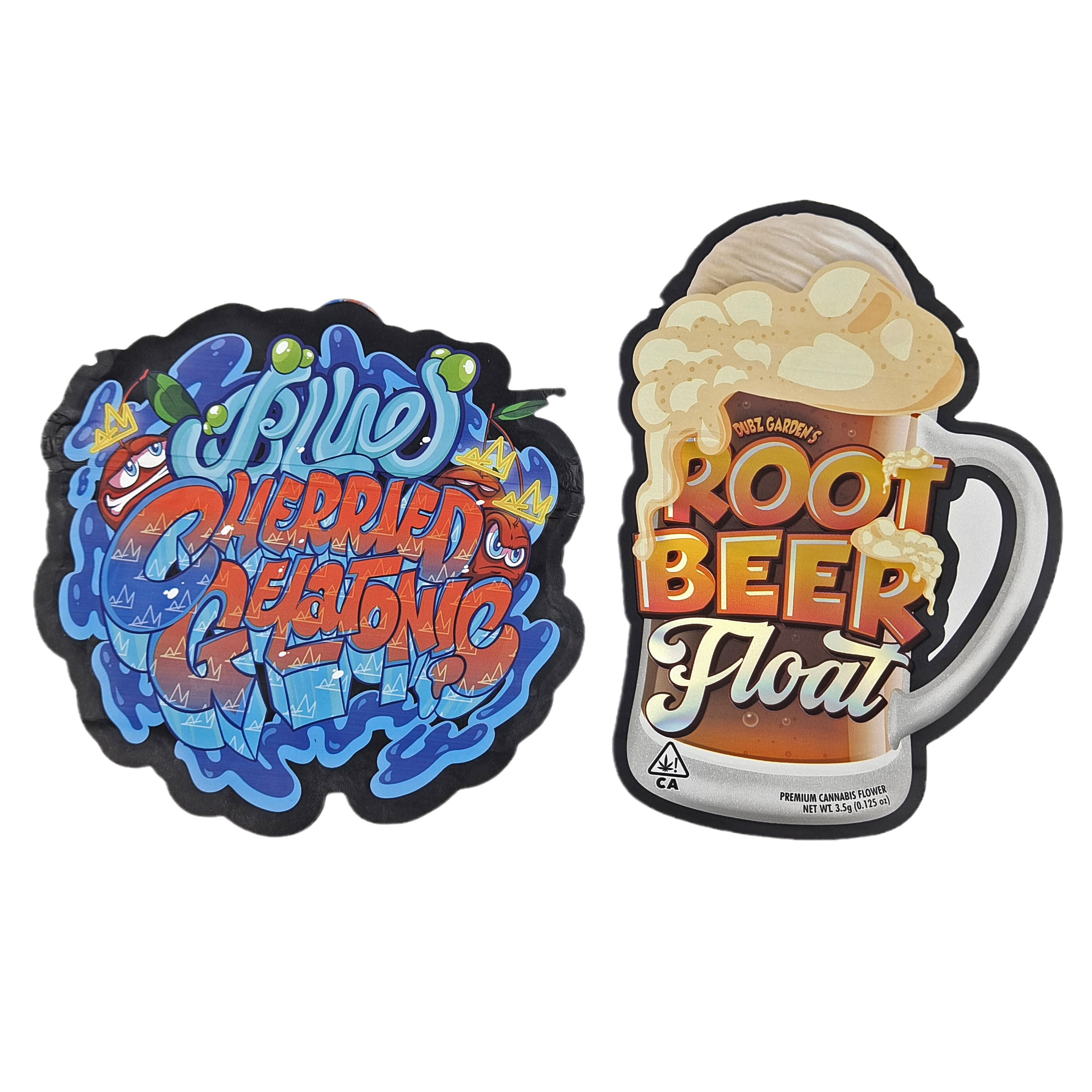 ตัดแบบจําเพาะ แบบไม่เรียบร้อย แบบพิเศษ พลาสติก ป้องกันเด็ก Mylar Packaging With Zipper 3.5g Food Grade Custom Shape Mylar