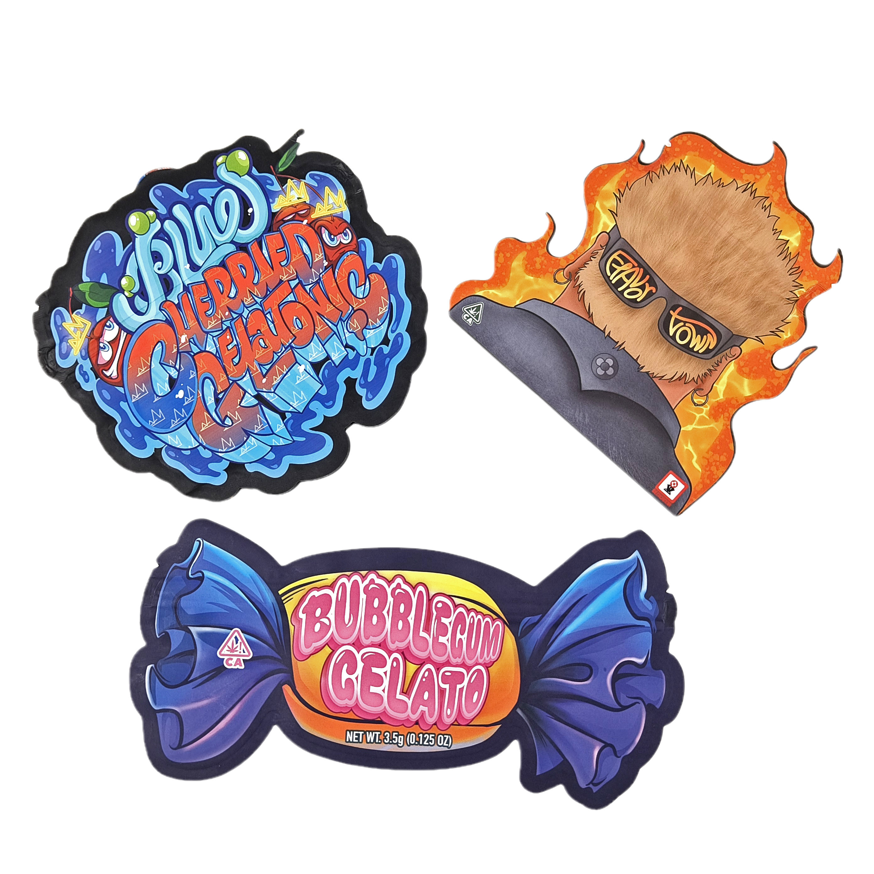 กระเป๋ากันกลิ่นทรงไม่สม่ําเสมอพิเศษ พร้อม Ziplock Custom28g 14g 7g 3.5g Die Cut Snack Food Packaging กระเป๋า Mylar