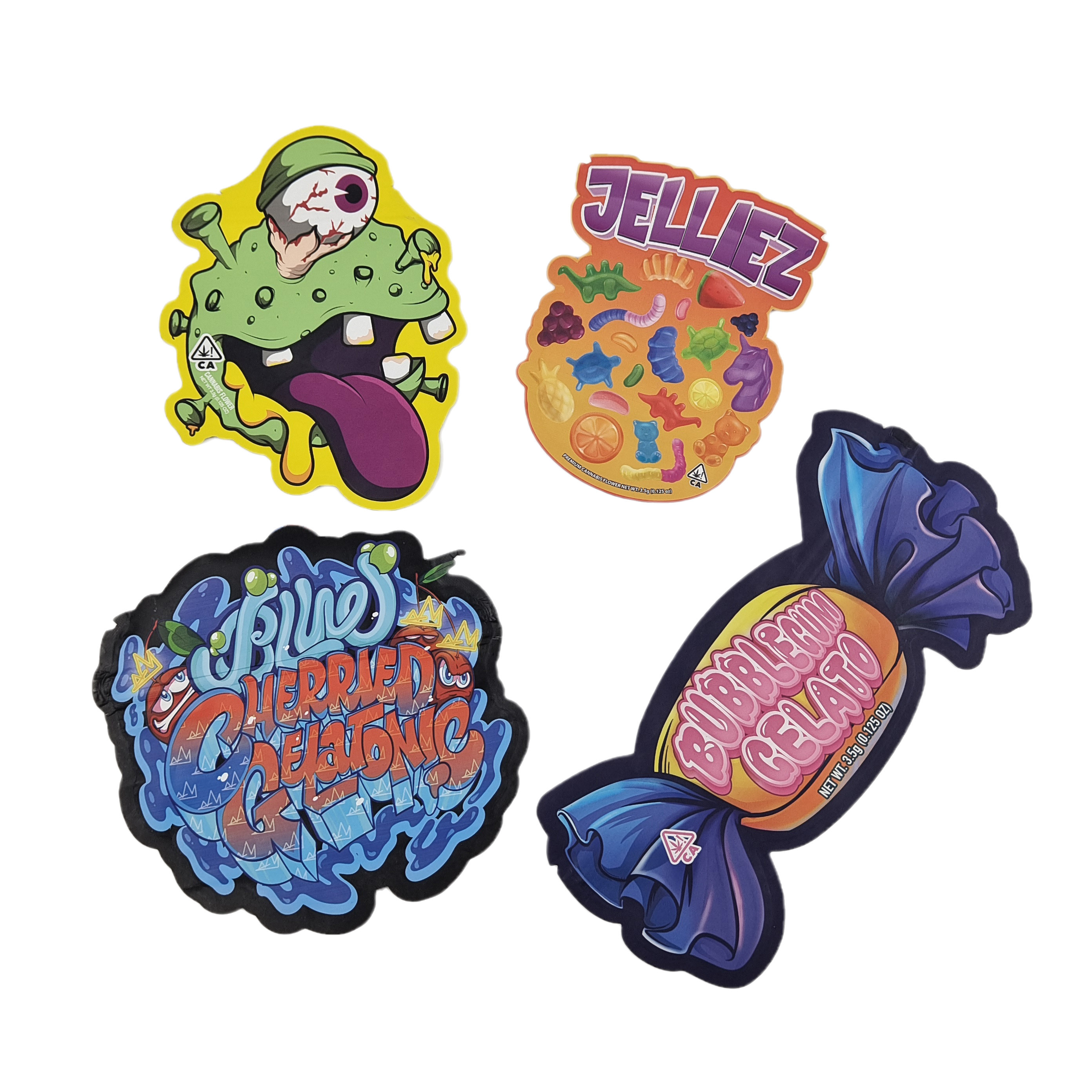 การตัดพลาสติกแบบ Custom Die Cut พิมพ์โลโก้ กันกลิ่น 3.5 อาหารที่กินได้ ซีปล็อค อาหารว่างที่กินได้ กระเป๋า Mylar