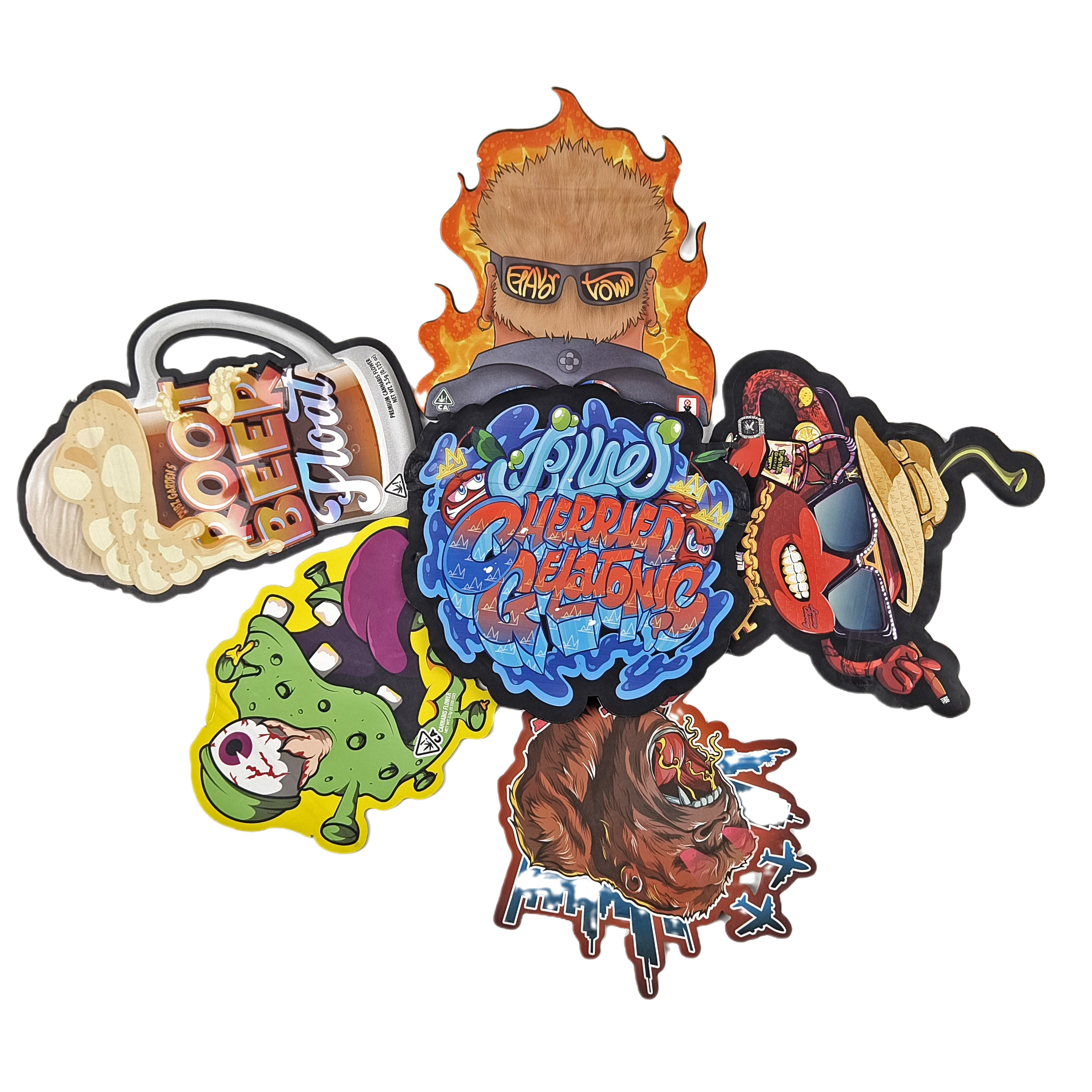 กระเป๋าสตางค์ทรง Mylar พร้อมโลโก้ตามสั่ง พิมพ์แบบไม่เรียบร้อย โฮโลแกรฟ Ziplock กันกลิ่น 3.5g 7g 14g 28g กระเป๋าอาหารว่าง