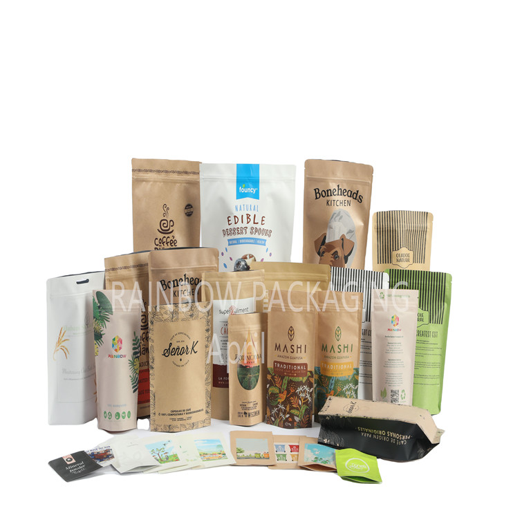 สินค้าอาหารที่กําหนดเอง PLA กระเป๋ากระดาษ Kraft สีน้ําตาล มะเขือเทศ ขนาดผง อาหารสัตว์เลี้ยง อาหารอร่อย กระเป๋าบรรจุ Mylar With Zipper