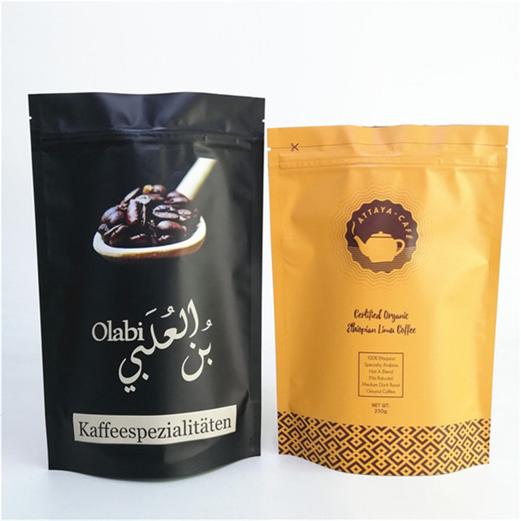 การพิมพ์สีสัน การบรรจุสินค้าตามสั่ง กาแฟ Ziplock ถุงกระเป๋ายืนสําหรับ 250g 500g 1kg