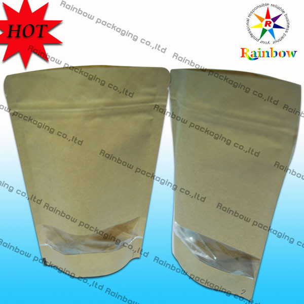 ถุงกระดาษคราฟท์ Ziplock Brown Custom คราฟท์พร้อมหน้าต่างสำหรับบรรจุภัณฑ์ขนมขบเคี้ยว