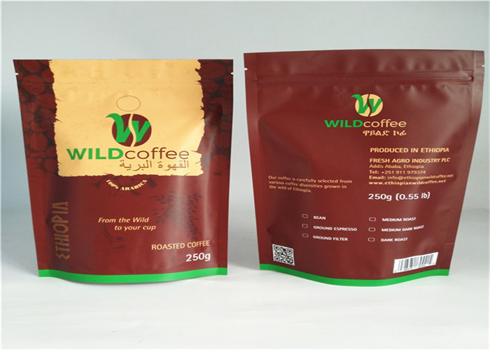 ถุงบรรจุ Mylar พลาสติกสีดำซิปล็อคยืนขึ้นสำหรับกาแฟและชา