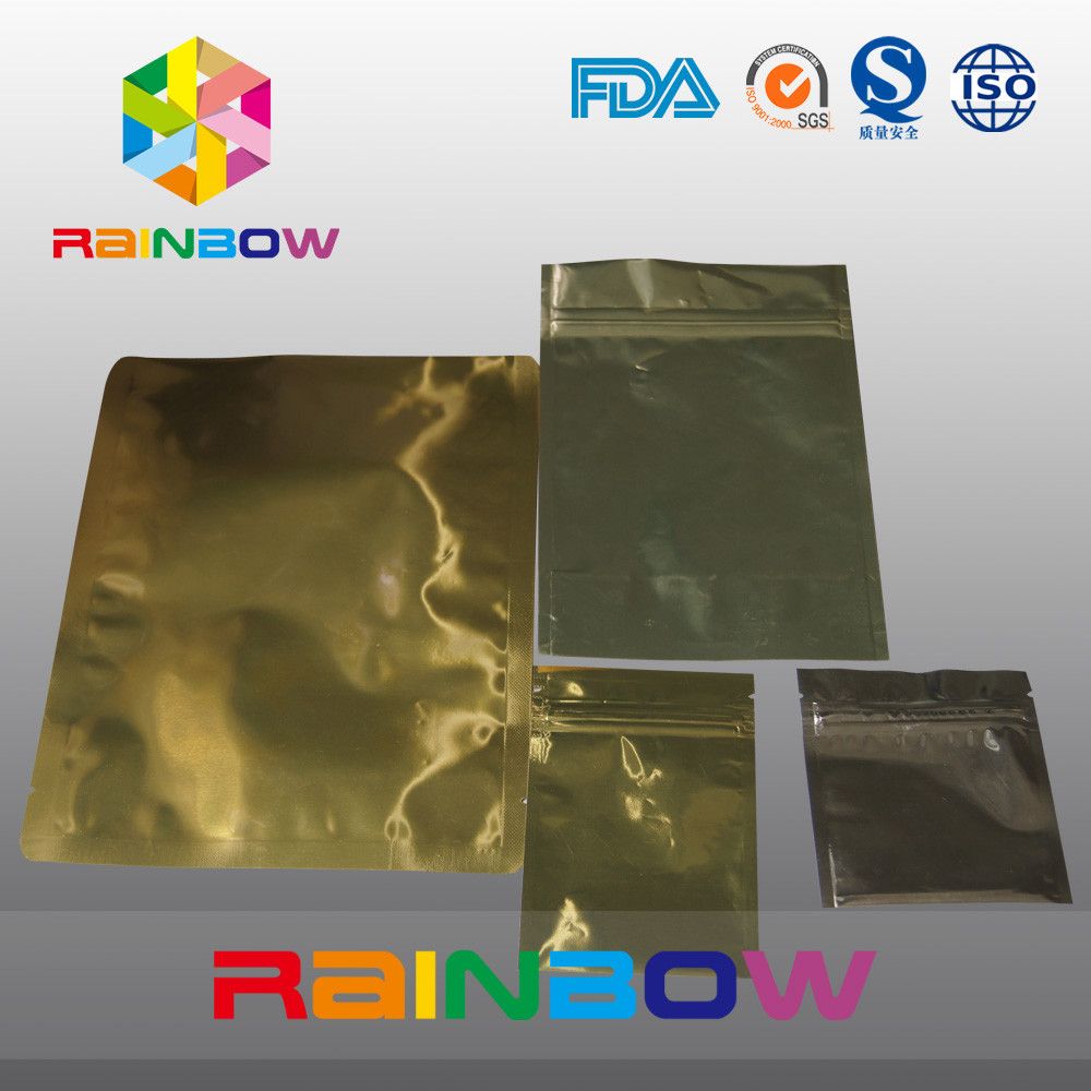 ถุงซิปถุงป้องกันไฟฟ้าสถิตย์อลูมิเนียมฟอยล์ทองสำหรับผลิตภัณฑ์อิเล็กทรอนิกส์