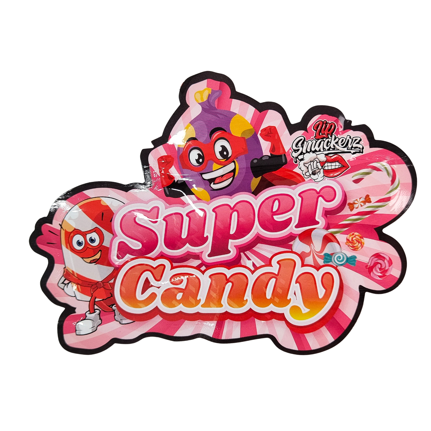 ถุงพลาสติก Die Cut 3.5g ซิป Mylar เคลือบเงา สำหรับบรรจุภัณฑ์ขนมกัมมี่สมุนไพร ป้องกันกลิ่น พื้นผิวเงางาม