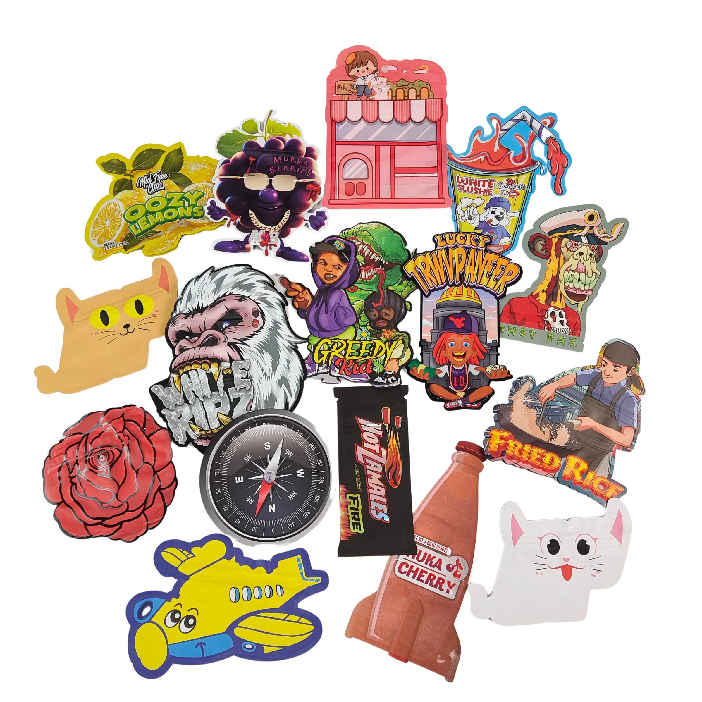 ถุงไมลาร์กันเด็กแบบปิดผนึกได้ไม่สม่ำเสมอ ขนาด 3.5 กรัม พิมพ์ดิจิทัล PET ซิปล็อคบรรจุภัณฑ์สำหรับคุกกี้กัมมี่ที่กินได้