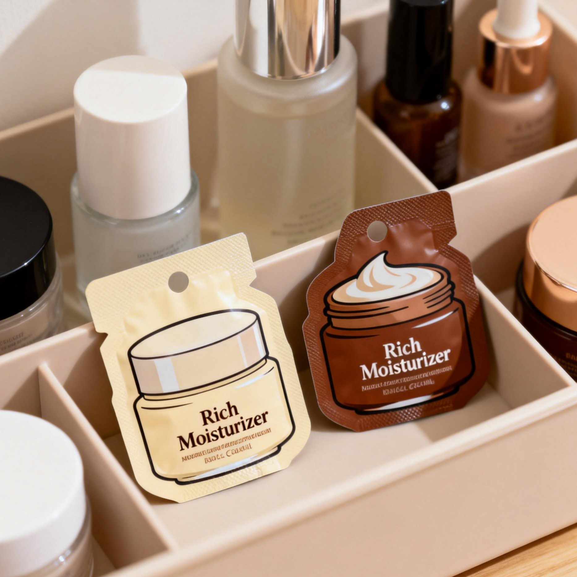 ครีมครีมดูแลผิวผิวที่กําหนดเอง แพคพลาสติก เครื่องสําอางตัวอย่างขนาดเล็ก กระเป๋าสตางค์ Mylar กระเป๋าสตางค์กระเป๋าสตางค์ความร้อน กระเป๋าสตางค์กระเป๋าสตางค์ขนาดเล็ก กระเป๋าเล็ก