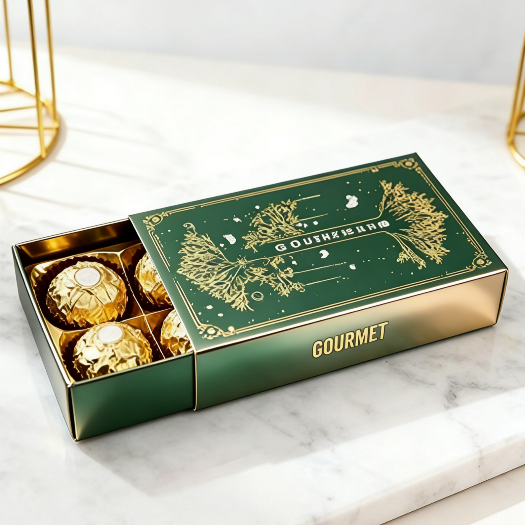 บรรจุภัณฑ์กล่องช็อกโกแลตแบบกำหนดเองพร้อมลวดลายปั๊มนูน บรรจุภัณฑ์กล่องลิ้นชักเกรดอาหารปลอดภัย