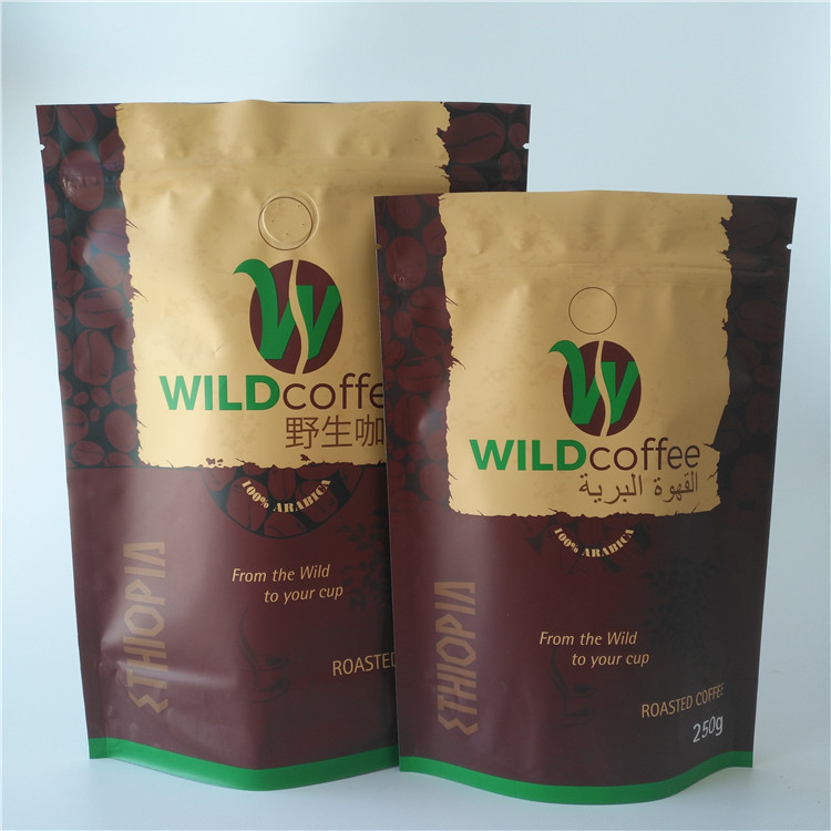 ผนึกถุงชาบรรจุภัณฑ์อลูมิเนียมฟอยล์ลุกขึ้นยืนถุงกาแฟพร้อมวาล์ว