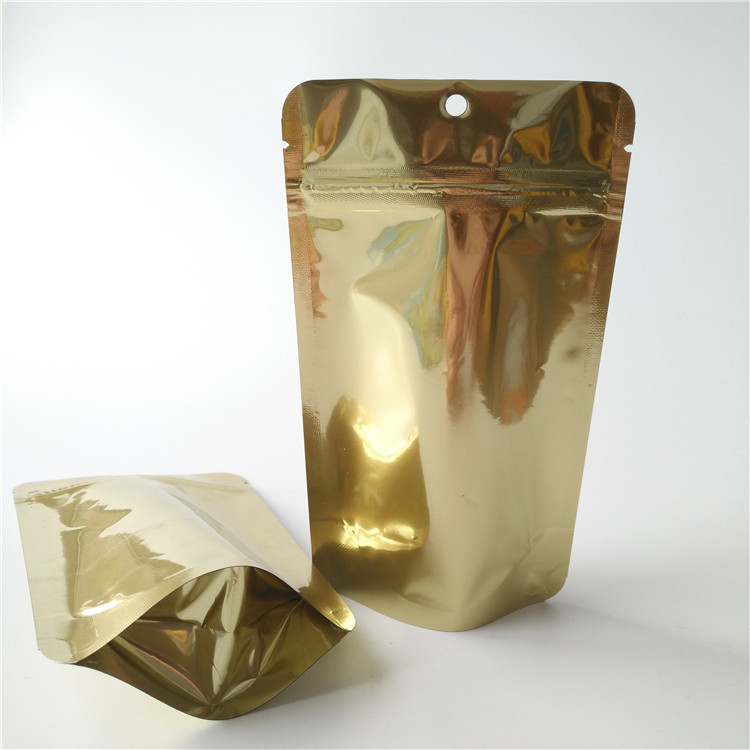 โลโก้ที่กำหนดเองยืนขึ้นถุงกาแฟถุงบรรจุภัณฑ์อาหาร Ziplock ทองโลหะ